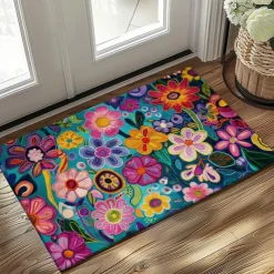 Mexico Folk Art Flowers Doormat Non-Slip Oil Proof Rug Indoor Outdoor Mat Bedroom Decor Bathroom Mat Entrance Rug Door Mat