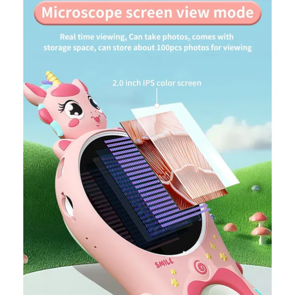 Microscope for Kids, Educational Science Kit Toys Portable Handheld Magnifying Glass, Macro Fixed Focus Digital Kid Microscopes Up to 500x Magnification,4X Zoom, Interactive Learning