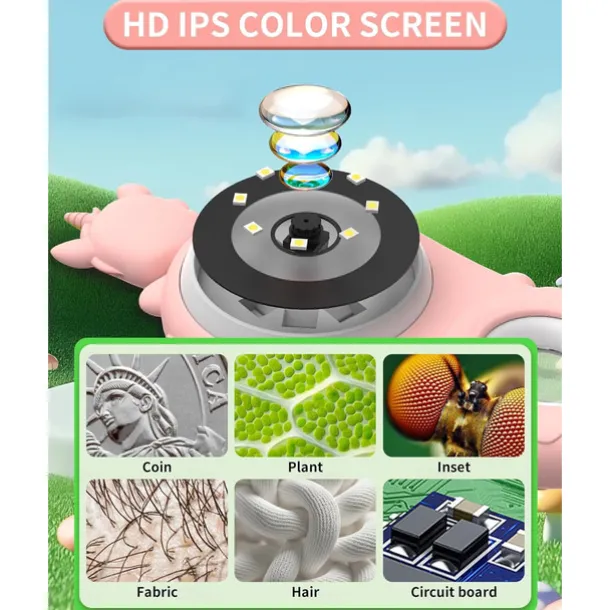 Microscope for Kids, Educational Science Kit Toys Portable Handheld Magnifying Glass, Macro Fixed Focus Digital Kid Microscopes Up to 500x Magnification,4X Zoom, Interactive Learning