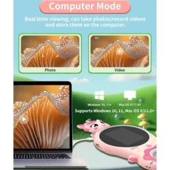 Microscope for Kids, Educational Science Kit Toys Portable Handheld Magnifying Glass, Macro Fixed Focus Digital Kid Microscopes Up to 500x Magnification,4X Zoom, Interactive Learning