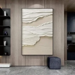 Mid Century Abstract White Neutral Decor White Plaster Wall Art New*Minimal Scandinavian Medieval 3D Textured Painting Art