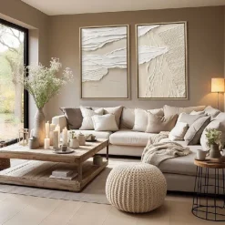 Mid Century Abstract White Neutral Decor White Plaster Wall Art New*Minimal Scandinavian Medieval 3D Textured Painting Art