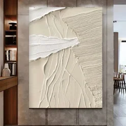 Mid Century Abstract White Neutral Decor White Plaster Wall Art New*Minimal Scandinavian Medieval 3D Textured Painting Art