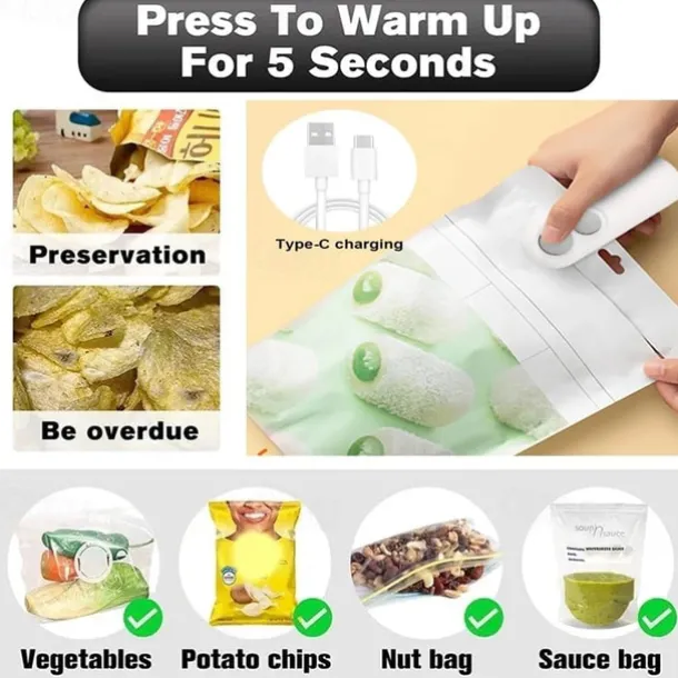 Mini Bag Sealer, Handheld Heat Sealer for Plastic Bags, Portable Snack Sealing Machine for Home Kitchen, Easy Hand Press Seal & Reseal, Food Storage Saver