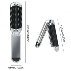 Mini Folding Hair Brush with Mirror - Portable Anti-Static Massage Comb for Travel, Head Massage, and Female Hair Care