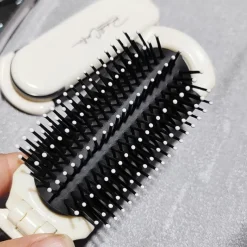 Mini Folding Hair Brush with Mirror - Portable Anti-Static Massage Comb for Travel, Head Massage, and Female Hair Care