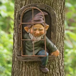 Mini Garden Crafts Decoration Gnome Leave The Window Whimsical Tree Sculpture Garden Decoration Garden Gnome Outdoor Ornament