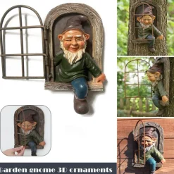 Mini Garden Crafts Decoration Gnome Leave The Window Whimsical Tree Sculpture Garden Decoration Garden Gnome Outdoor Ornament