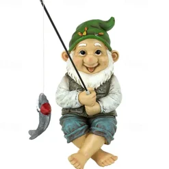 Mini Garden Gnome Statue Ziggy the Fishing Dwarf Elf Figurines Front Porch Outdoor Ornaments Villa Home Decor Modern Art Crafts