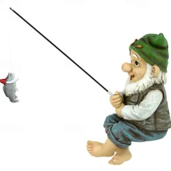 Mini Garden Gnome Statue Ziggy the Fishing Dwarf Elf Figurines Front Porch Outdoor Ornaments Villa Home Decor Modern Art Crafts