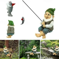 Mini Garden Gnome Statue Ziggy the Fishing Dwarf Elf Figurines Front Porch Outdoor Ornaments Villa Home Decor Modern Art Crafts