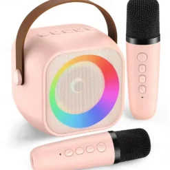 Mini Mic Pro Mini Karaoke Machine for Kids Adults, Portable Bluetooth Speaker with 1/2 Wireless Microphones, Birthday Gifts Toys for Girls