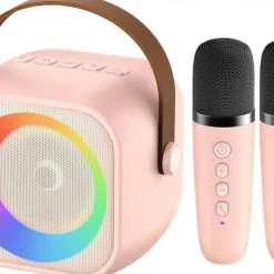 Mini Mic Pro Mini Karaoke Machine for Kids Adults, Portable Bluetooth Speaker with 1/2 Wireless Microphones, Birthday Gifts Toys for Girls