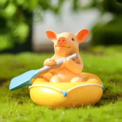 Mini Pig Animal Statue, Waterproof Resin Hand-Painted Garden Decor, Small Pig Figurine for Home, Yard, Patio, Bonsai Landscaping, Miniature Animal Ornament for Indoor and Outdoor Decoration