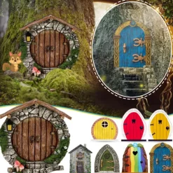 Miniature Fairy Gnome Door Figurines Elf Home For Yard Art Garden Tree Sculpture Decor Statues Decor Fairy Outdoor Garden