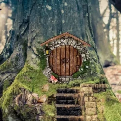 Miniature Fairy Gnome Door Figurines Elf Home For Yard Art Garden Tree Sculpture Decor Statues Decor Fairy Outdoor Garden