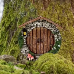 Miniature Fairy Gnome Door Figurines Elf Home For Yard Art Garden Tree Sculpture Decor Statues Decor Fairy Outdoor Garden