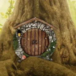 Miniature Fairy Gnome Door Figurines Elf Home For Yard Art Garden Tree Sculpture Decor Statues Decor Fairy Outdoor Garden