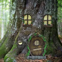 Miniature Fairy Home Window and Door for Trees Cute Miniature Fairy Garden Cute Tree Decoration Garden Door Creative Luminous Tree Decor Fairy Door Decor Accessories for Wall and Outdoor Trees