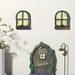 Miniature Fairy Home Window and Door for Trees Cute Miniature Fairy Garden Cute Tree Decoration Garden Door Creative Luminous Tree Decor Fairy Door Decor Accessories for Wall and Outdoor Trees