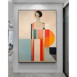 Minimalist Geometry Woman Original Abstract Oil Painting on Canvas Hand-painted Wall Art Modern Home Decoration Contemporary Art No Frame
