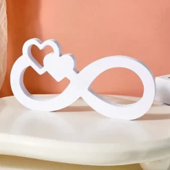 Minimalist White Infinity Symbol with Heart Decor – PVC Tabletop Ornament for Home Decoration, Festive Decor, and Warm Wedding Theme Display