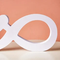 Minimalist White Infinity Symbol with Heart Decor – PVC Tabletop Ornament for Home Decoration, Festive Decor, and Warm Wedding Theme Display