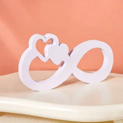 Minimalist White Infinity Symbol with Heart Decor – PVC Tabletop Ornament for Home Decoration, Festive Decor, and Warm Wedding Theme Display
