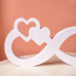 Minimalist White Infinity Symbol with Heart Decor – PVC Tabletop Ornament for Home Decoration, Festive Decor, and Warm Wedding Theme Display