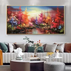 Mintura Handmade Colored Forest Oil Paintings On Canvas Large Wall Art Decoration Modern Abstract Tree Landscape Picture For Home Decor Rolled Frameless Unstretched Painting