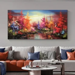 Mintura Handmade Colored Forest Oil Paintings On Canvas Large Wall Art Decoration Modern Abstract Tree Landscape Picture For Home Decor Rolled Frameless Unstretched Painting