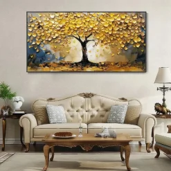 Mintura Handmade 3D Gold Tree Oil Paintings On Canvas Wall Art Decoration Modern Abstract Landscape Picture For Home Decor Rolled Frameless Unstretched Painting