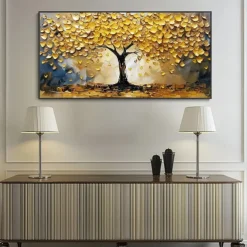 Mintura Handmade 3D Gold Tree Oil Paintings On Canvas Wall Art Decoration Modern Abstract Landscape Picture For Home Decor Rolled Frameless Unstretched Painting