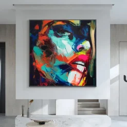 Mintura Handmade Face Oil Paintings On Canvas Wall Art Decoration Modern Abstract Figure Pictures For Home Decor Rolled Frameless Unstretched Painting