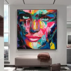 Mintura Handmade Face Oil Paintings On Canvas Wall Art Decoration Modern Abstract Figure Pictures For Home Decor Rolled Frameless Unstretched Painting