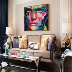 Mintura Handmade Face Oil Paintings On Canvas Wall Art Decoration Modern Abstract Figure Pictures For Home Decor Rolled Frameless Unstretched Painting