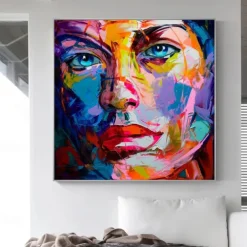 Mintura Handmade Face Oil Paintings On Canvas Wall Art Decoration Modern Abstract Figure Pictures For Home Decor Rolled Frameless Unstretched Painting