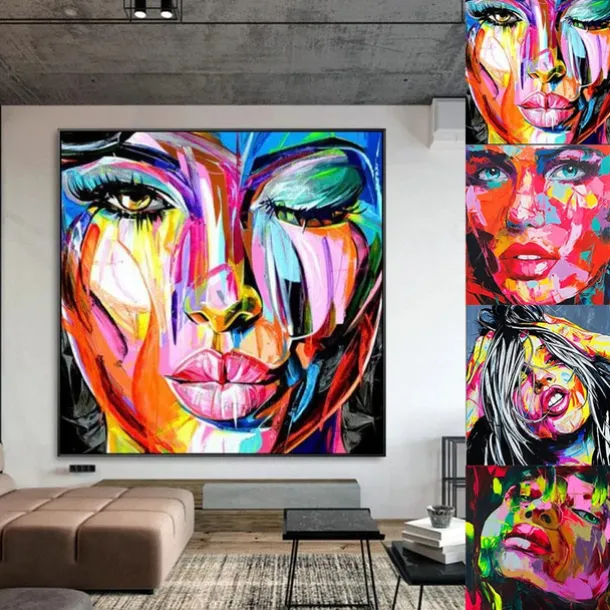 Mintura Handmade Face Oil Painting On Canvas Wall Art Decoration Modern Abstract Figure Picture For Home Decor Rolled Frameless Unstretched Painting