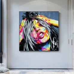 Mintura Handmade Face Oil Painting On Canvas Wall Art Decoration Modern Abstract Figure Picture For Home Decor Rolled Frameless Unstretched Painting