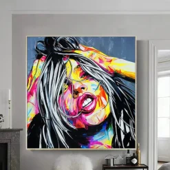 Mintura Handmade Face Oil Painting On Canvas Wall Art Decoration Modern Abstract Figure Picture For Home Decor Rolled Frameless Unstretched Painting