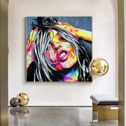 Mintura Handmade Face Oil Painting On Canvas Wall Art Decoration Modern Abstract Figure Picture For Home Decor Rolled Frameless Unstretched Painting