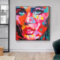 Mintura Handmade Face Oil Painting On Canvas Wall Art Decoration Modern Abstract Figure Picture For Home Decor Rolled Frameless Unstretched Painting