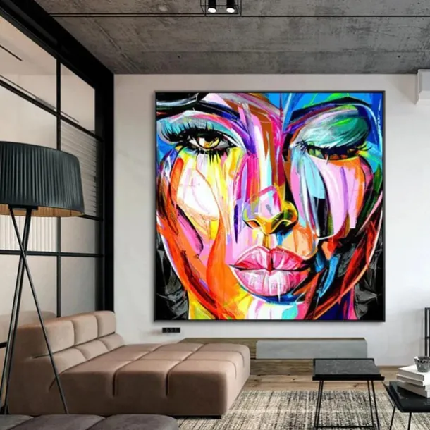 Mintura Handmade Face Oil Painting On Canvas Wall Art Decoration Modern Abstract Figure Picture For Home Decor Rolled Frameless Unstretched Painting