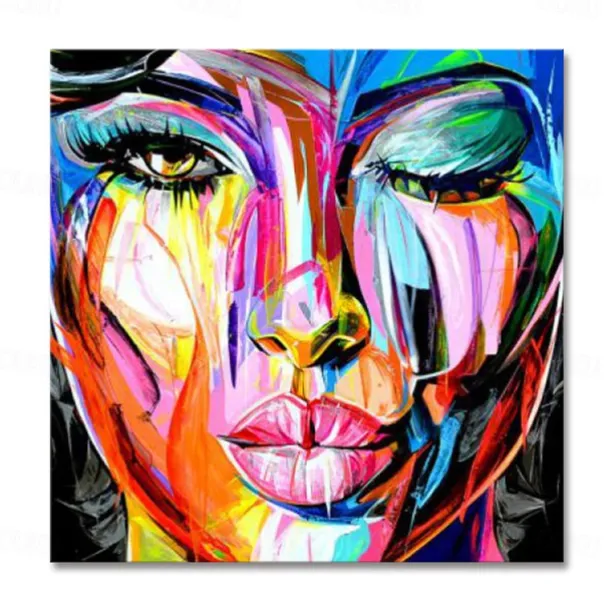 Mintura Handmade Face Oil Painting On Canvas Wall Art Decoration Modern Abstract Figure Picture For Home Decor Rolled Frameless Unstretched Painting