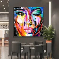 Mintura Handmade Face Oil Painting On Canvas Wall Art Decoration Modern Abstract Figure Picture For Home Decor Rolled Frameless Unstretched Painting