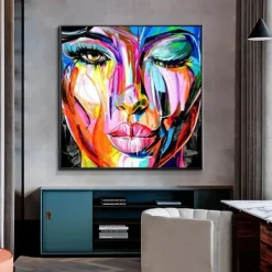 Mintura Handmade Face Oil Painting On Canvas Wall Art Decoration Modern Abstract Figure Picture For Home Decor Rolled Frameless Unstretched Painting