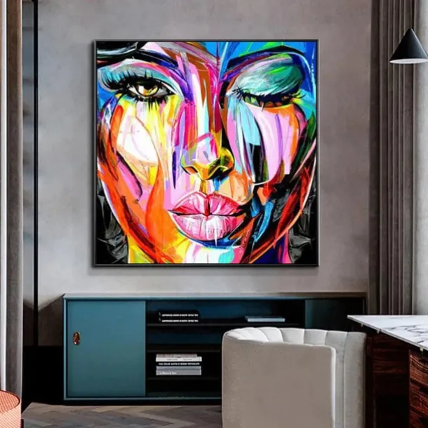 Mintura Handmade Face Oil Painting On Canvas Wall Art Decoration Modern Abstract Figure Picture For Home Decor Rolled Frameless Unstretched Painting