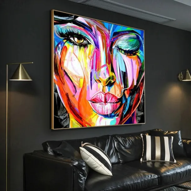 Mintura Handmade Face Oil Painting On Canvas Wall Art Decoration Modern Abstract Figure Picture For Home Decor Rolled Frameless Unstretched Painting