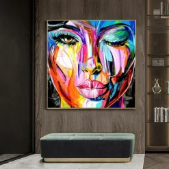 Mintura Handmade Face Oil Painting On Canvas Wall Art Decoration Modern Abstract Figure Picture For Home Decor Rolled Frameless Unstretched Painting