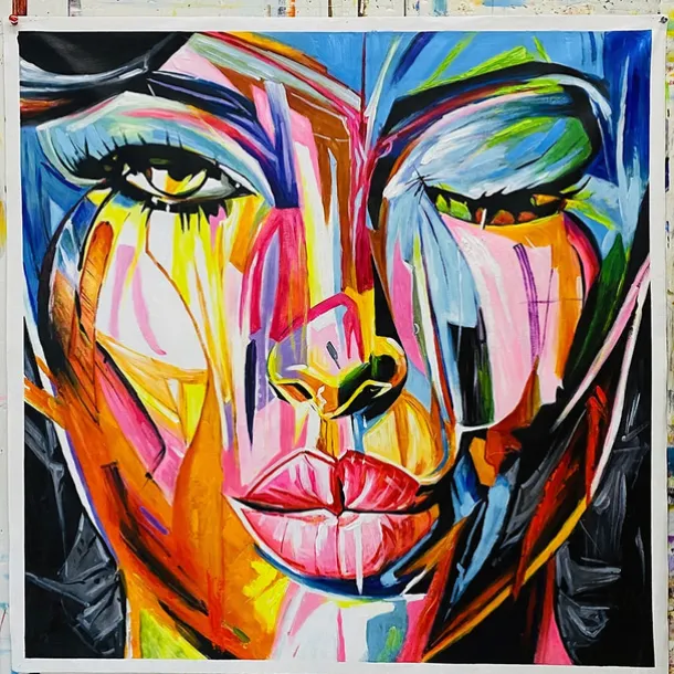 Mintura Handmade Face Oil Painting On Canvas Wall Art Decoration Modern Abstract Figure Picture For Home Decor Rolled Frameless Unstretched Painting